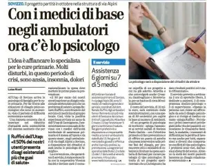 Articolo di giornale: Con i medici di base negli ambulatori ora c'è lo psicologo